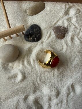 Anthropologie Gold Cuff Ring with Red Stone